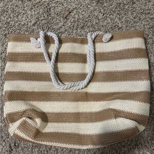 Striped Tan and Cream Tote Bag